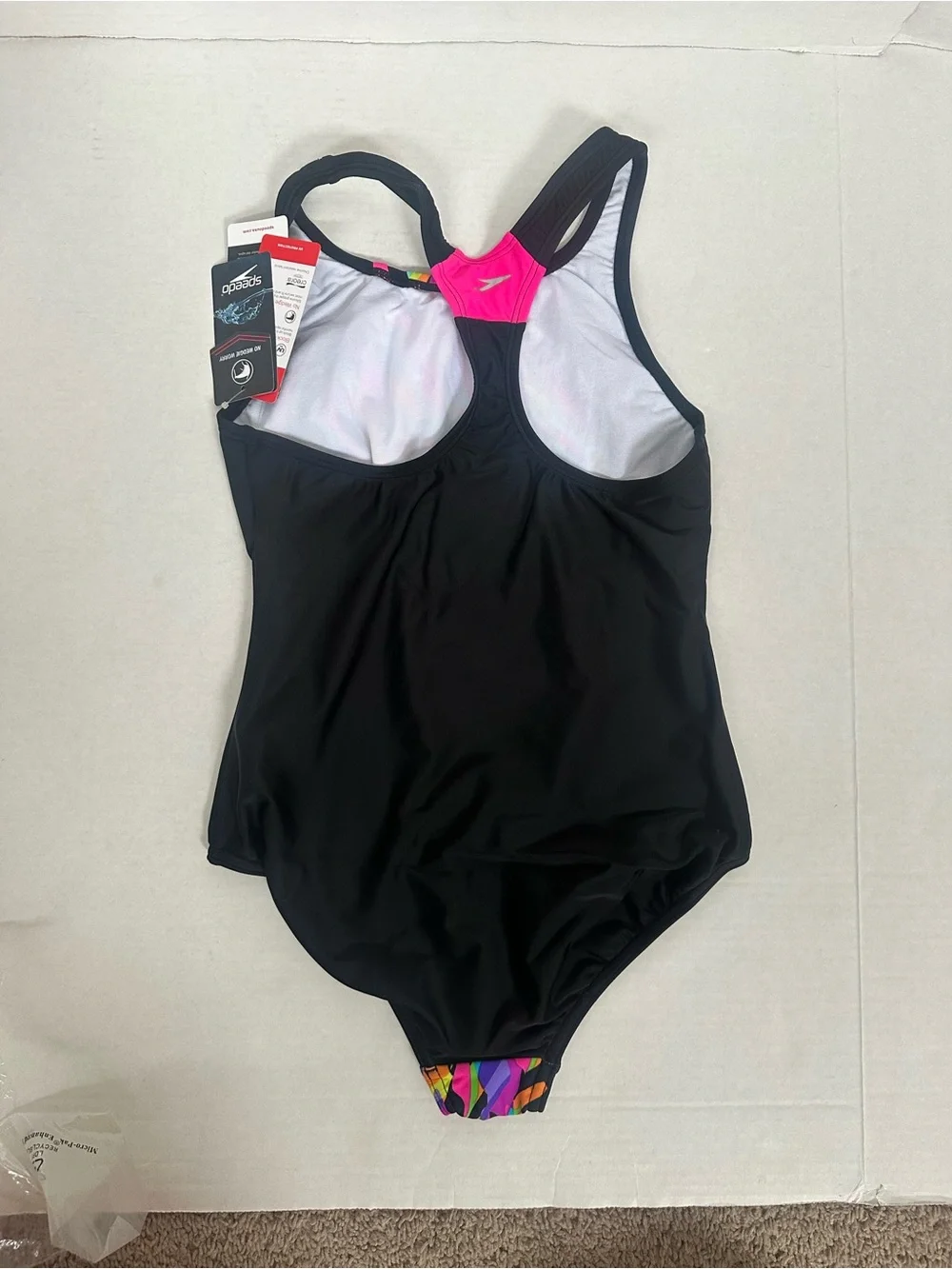 Speedo Black One-Piece with Bright Multi-Color Abstract Front